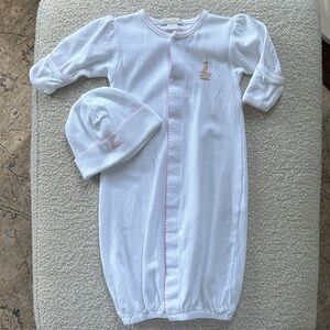 Kissy Kissy Premier Noah's Ark White/Pink Hand Emb. Conv. Gown & Hat